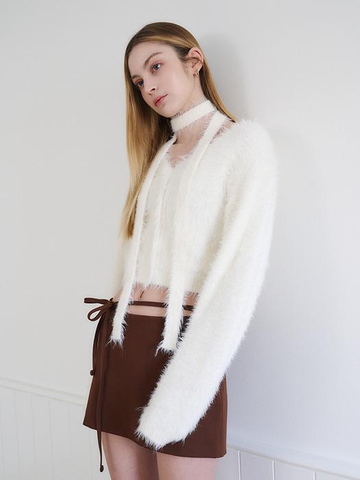 HAIRY MUFFLER CARDIGAN SET-CREAM