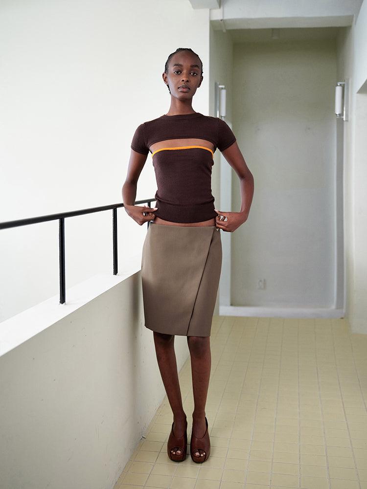 Detachable Colorblock Wool Top - S / GREY/NAVY BLUE
