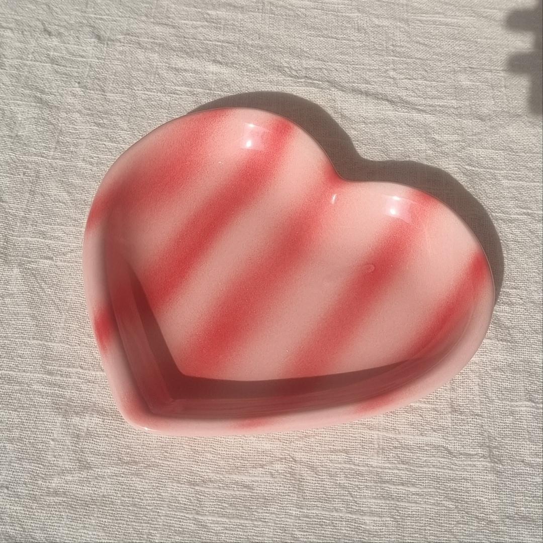 스머지 핑크레드 하트접시