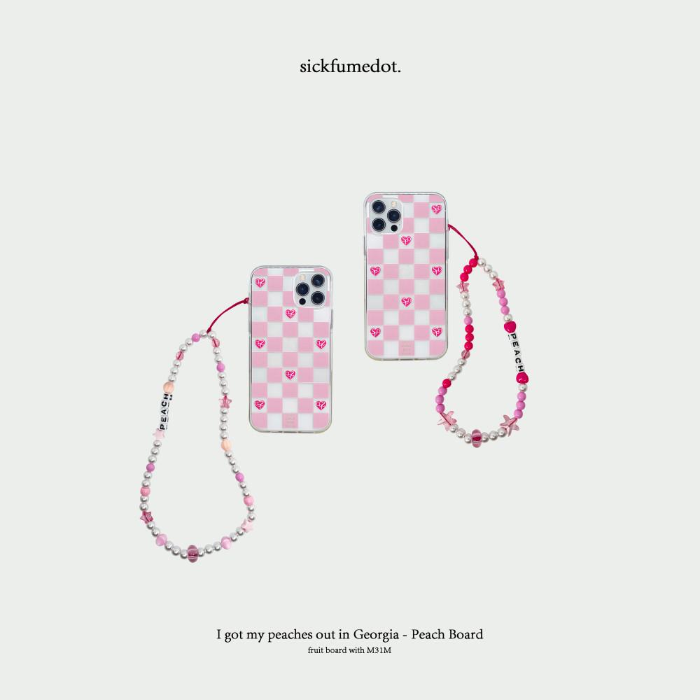[식품닷/TECH] Peach Board with Strap 핸드폰케이스 아이폰케이스 체커보드케이스 체크케이스 핸드폰스트랩 핑거스트랩