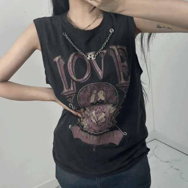 🖤주문폭주🖤인기!!!y2k 넥실버 H 체인 빈티지 오버핏 나시