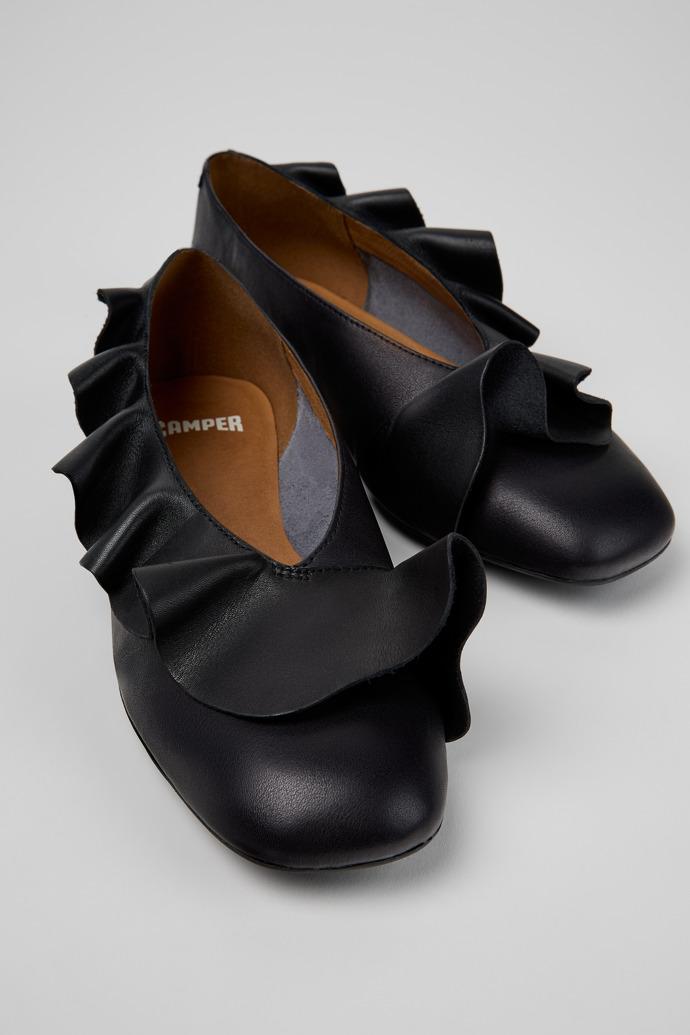 여성용 블랙 컬러 가죽 소재 발레리나 슈즈