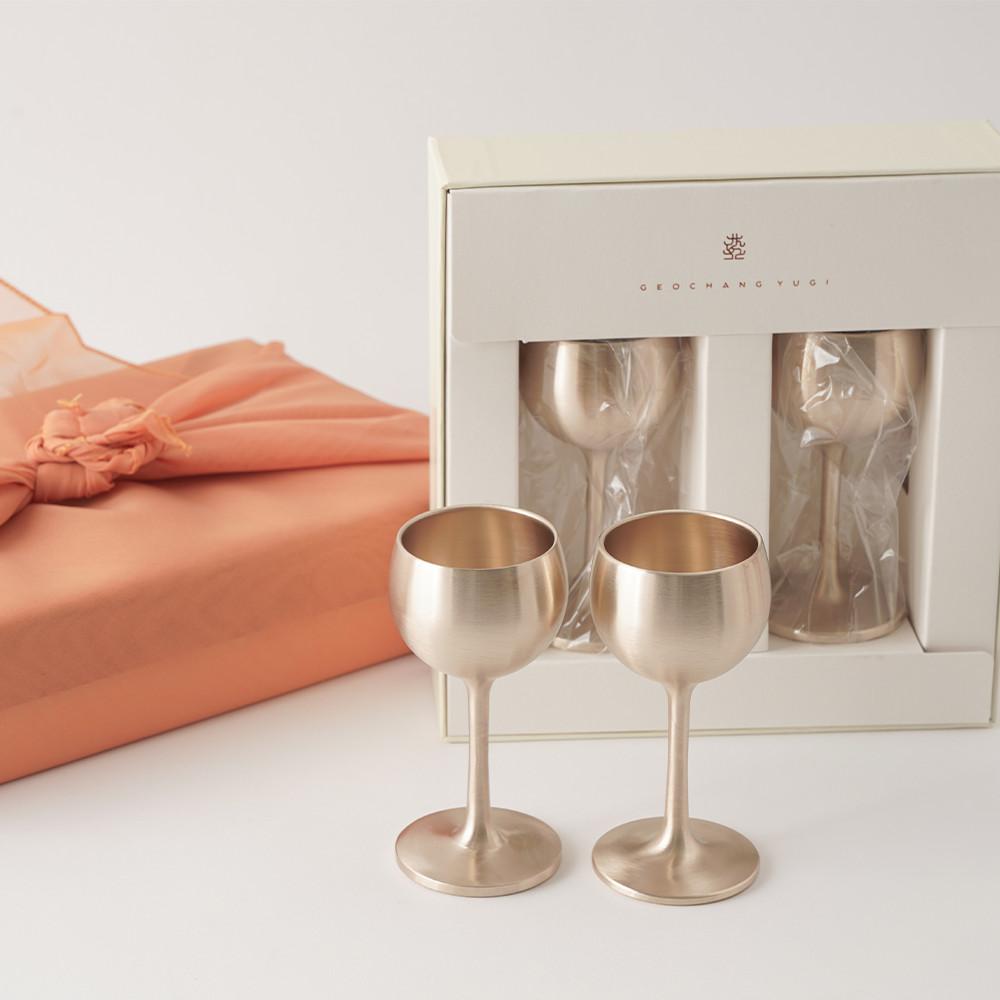 거창유기 방짜 유기 감성 캠핑 양주잔 와인잔 술잔 소주잔 2P 세트