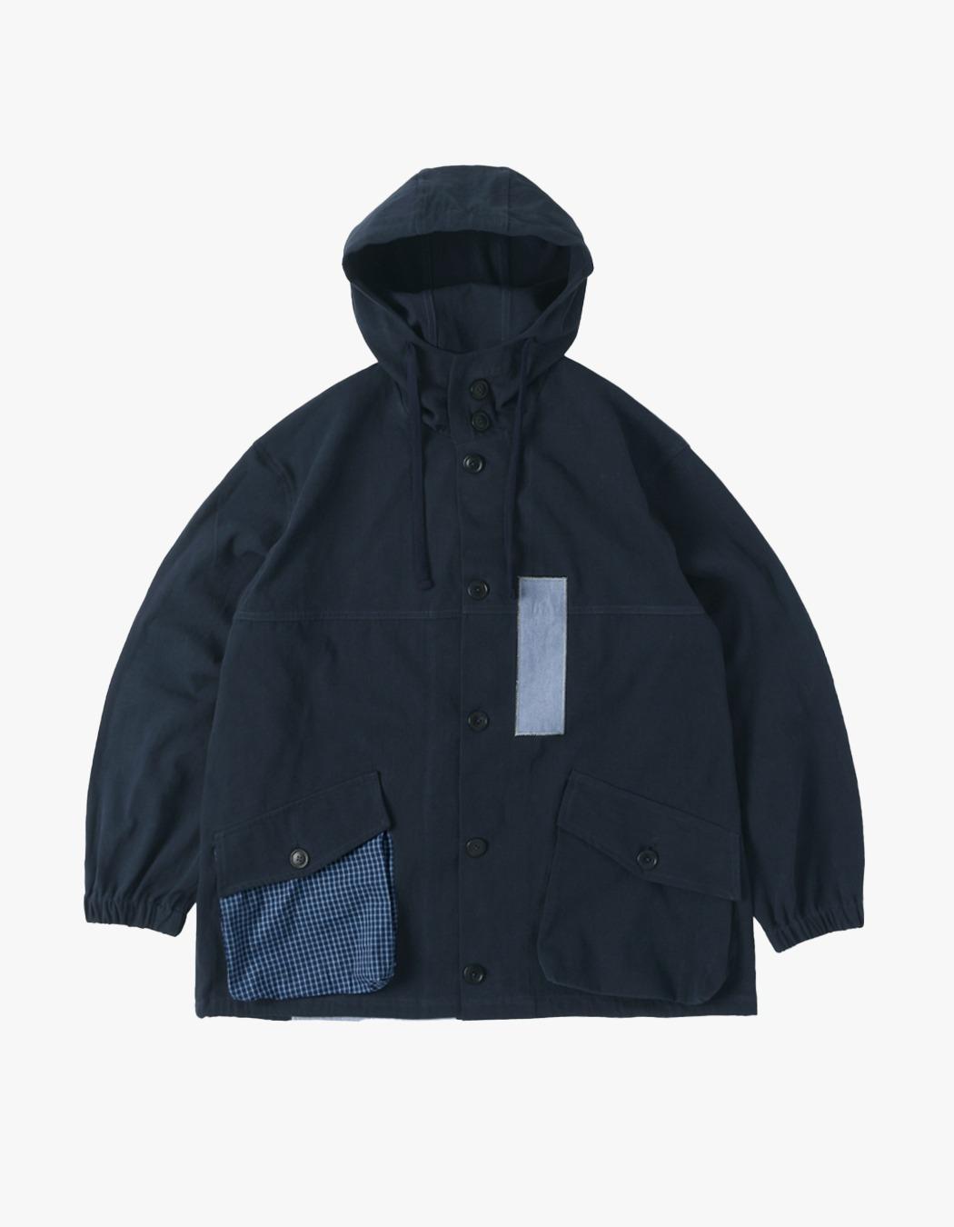Patchwork Hood Parka - Navy