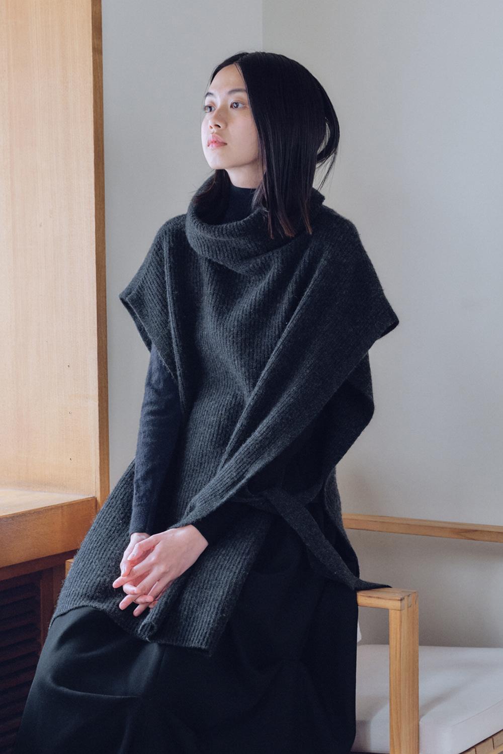 unisex knit turtleneck vest charcoal [3color]