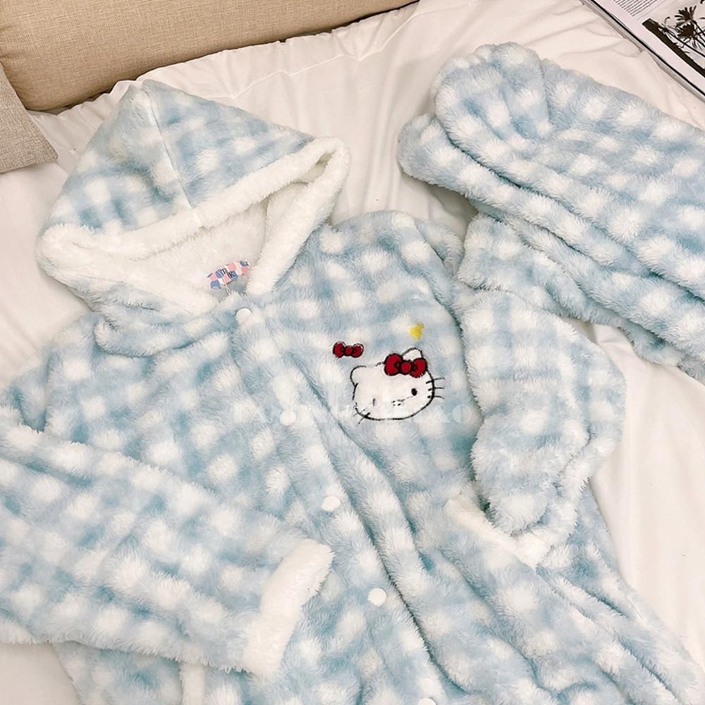 아이앤드오 Blue Stripes 키티 수면잠옷 세트 극세사