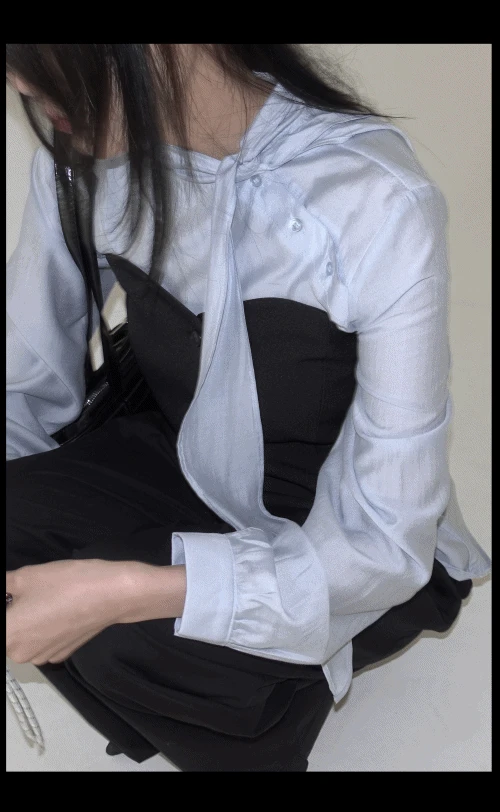 프리슈 하객룩 시스루 타이 셔츠 블라우스- 2 COLOR