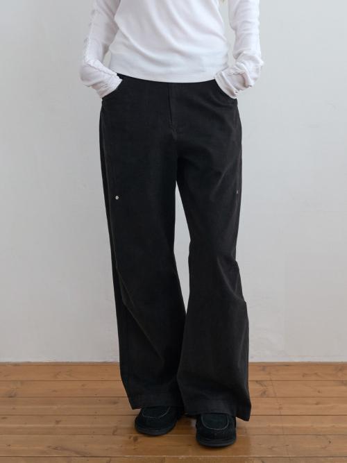 Pleated Knee Wide Pants Black