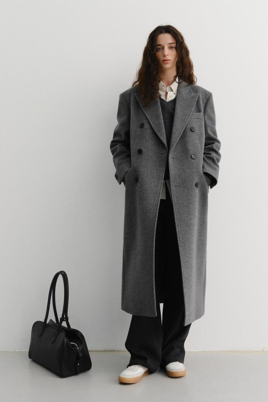 UNISEX TAILORED DOUBLE-BREASTED CASHMERE COAT MELANGE GREY