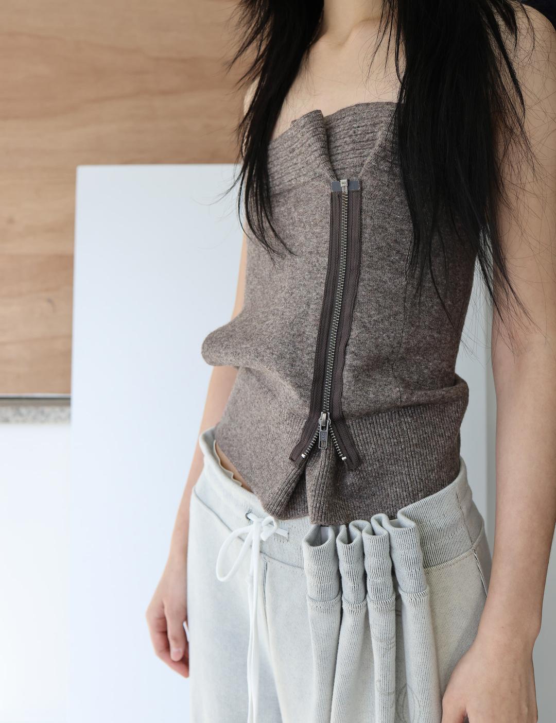 Zip knit tube top (soft terracotta)