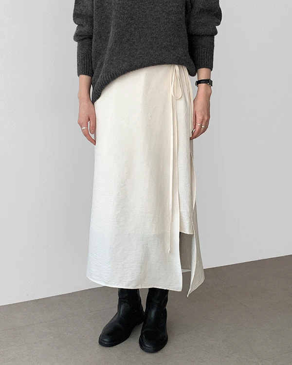 피몬 레이어드 트임 랩 스커트