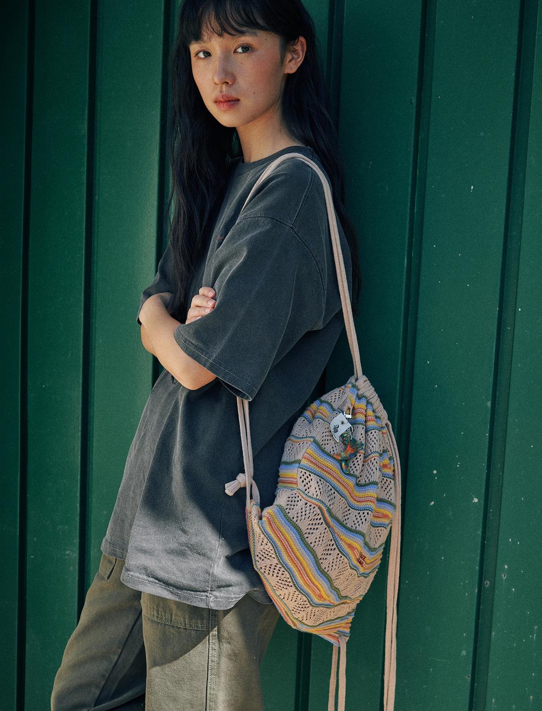 Slif Knit String Backpack Beige