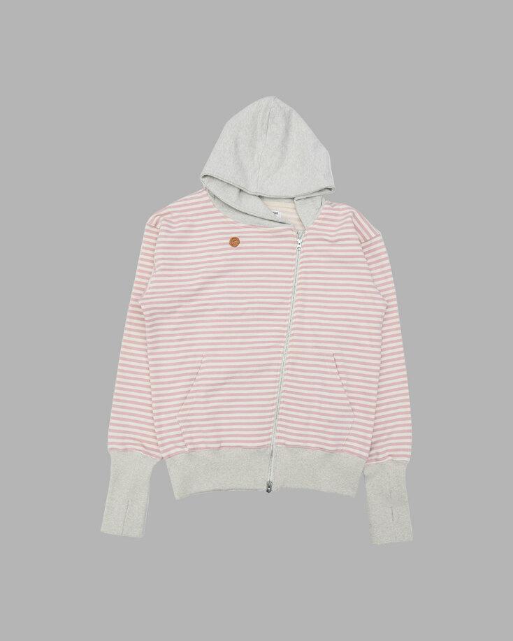 STRIPE UNBALANCED ZIPUP HOODIE (PINK)