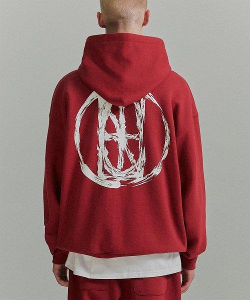 Brush Circle Logo Pullover Hood - Red