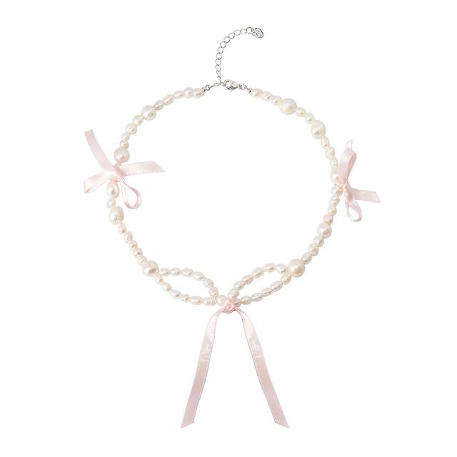 Wave Line Pearl Necklace (3colors)