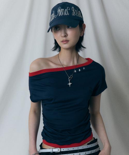 L17 ONE-SHOULDER BOATNECK TOP (NAVY)