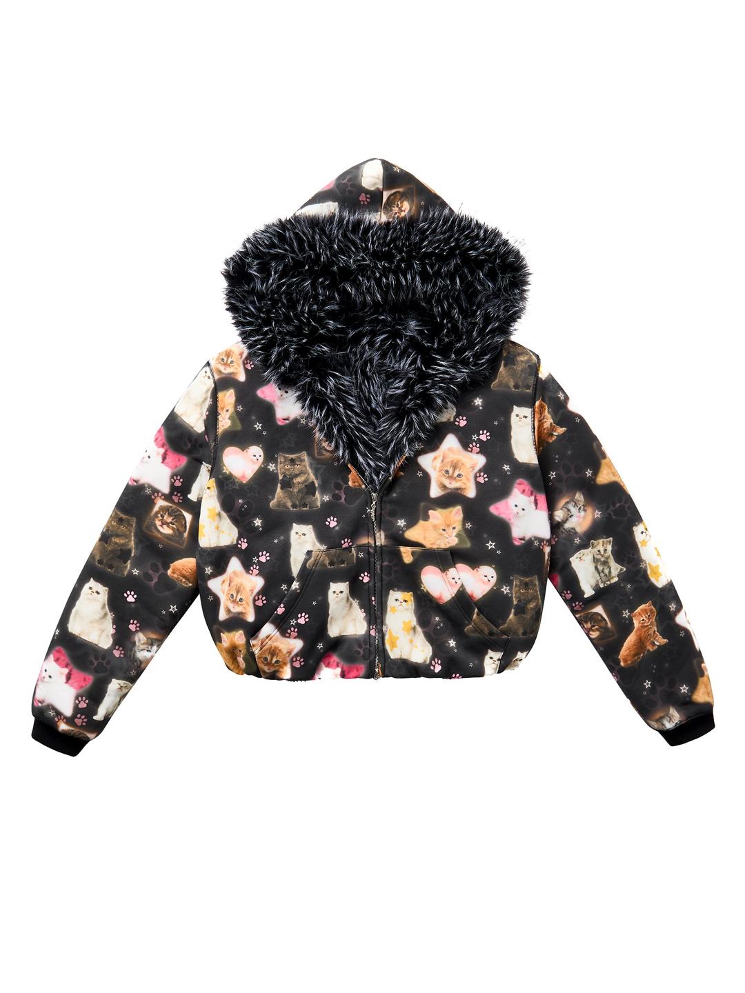 DOUBLE SIDED KITTY JACKET - BLACK / S