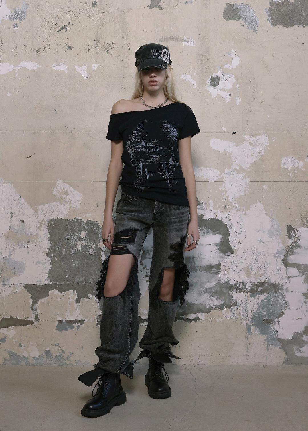 FUNKY SCOOP NECK TEE CONCH, BLACK