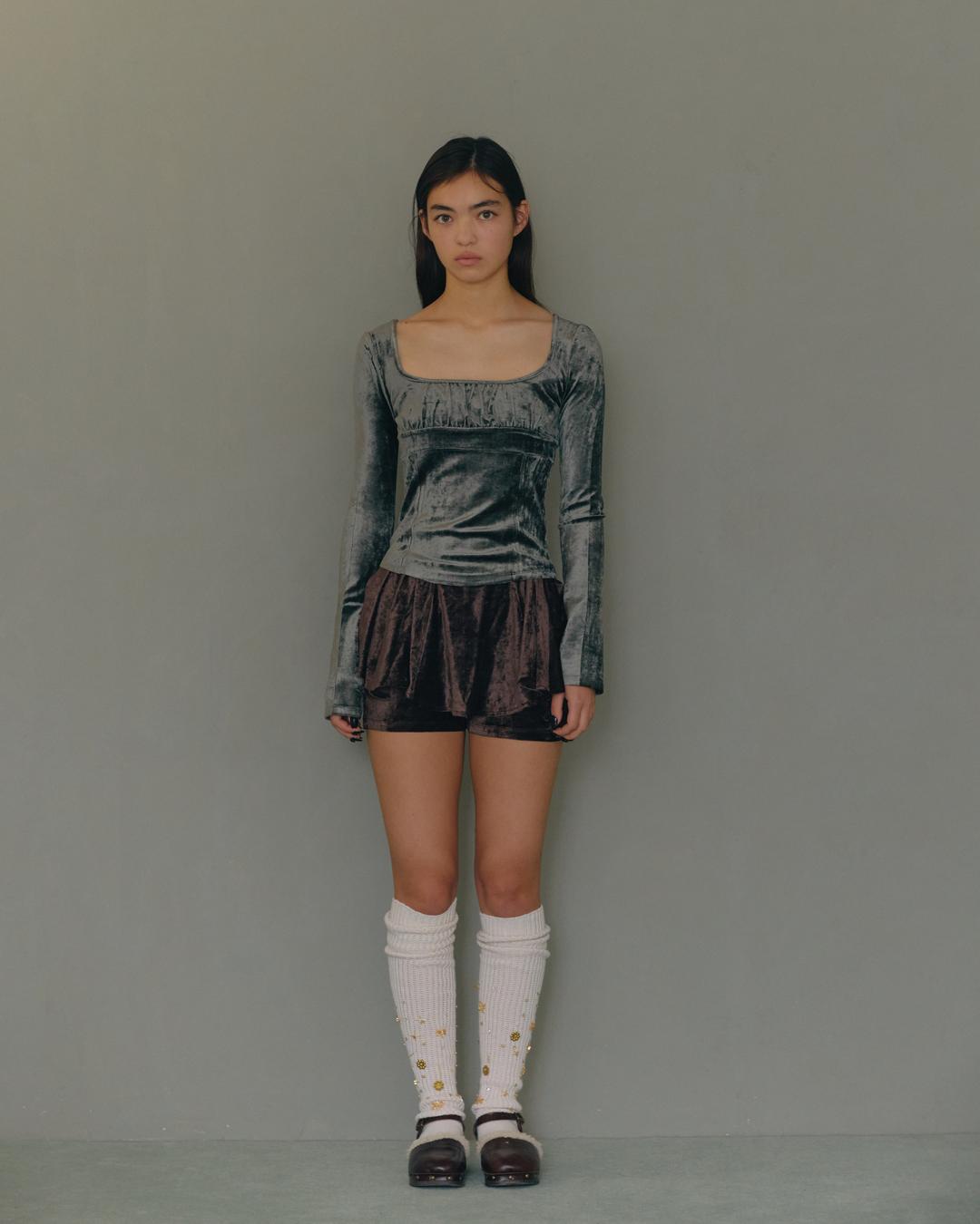Isabel Velour Top(Deep Sage Green)
