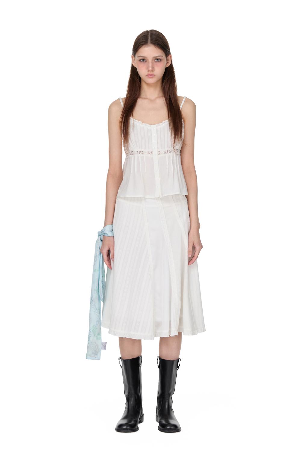 Lace Paneled Midi Skirt, WHITE