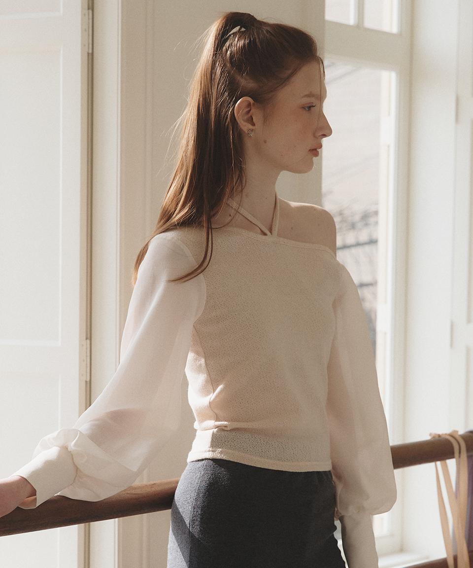 Tip and Toe Halterneck Blouse ( Beige )