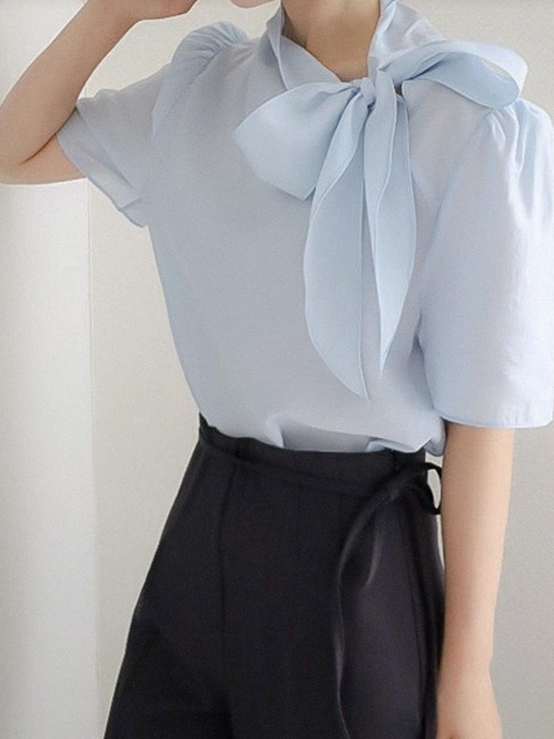 [made] 아르 스카프 블라우스 (Blue)