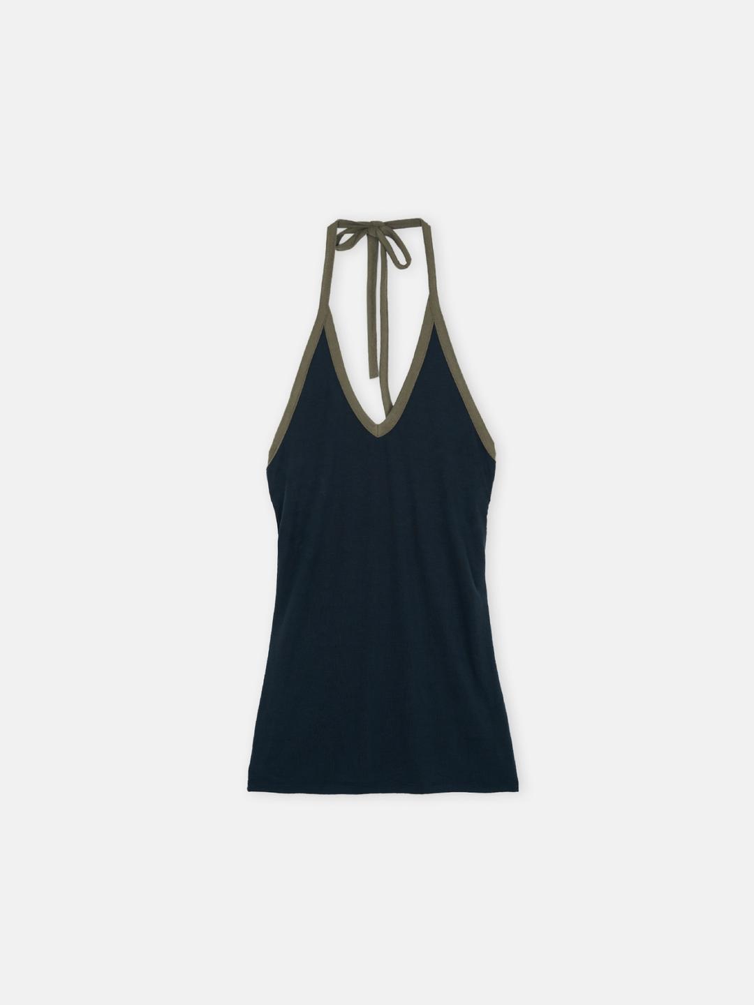 ✲ 2TH / SILKY LINE HALTERNECK T-SHIRT BLACK • MUSTARD