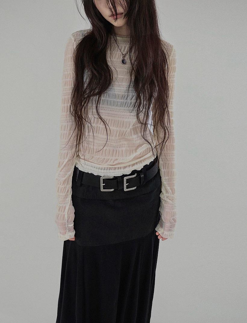 CHERO LAYERED SHIRRING SEE-THROUGH T-SHIRT 체로 레이어드 셔링 시스루티 (4 COLORS)