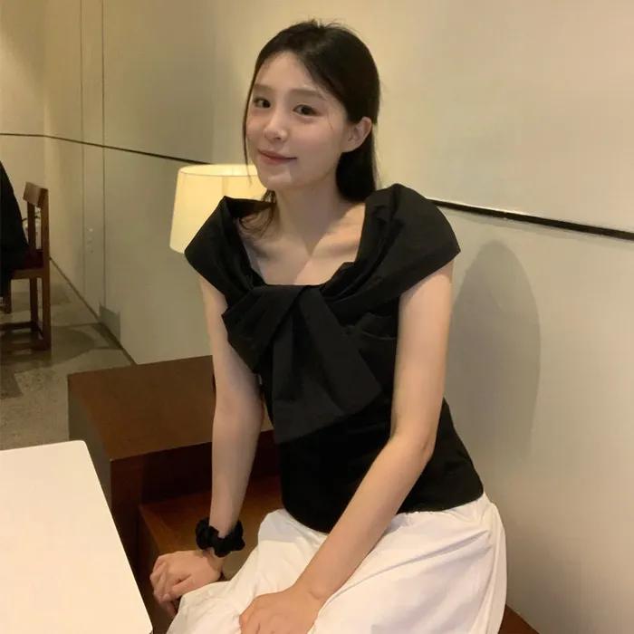 잇미샤 오프숄더 배색 블라우스 ITP5ZBL850_2colors
