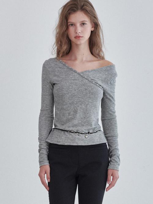 LACE TRIM JERSEY TOP_MELANGE GREY