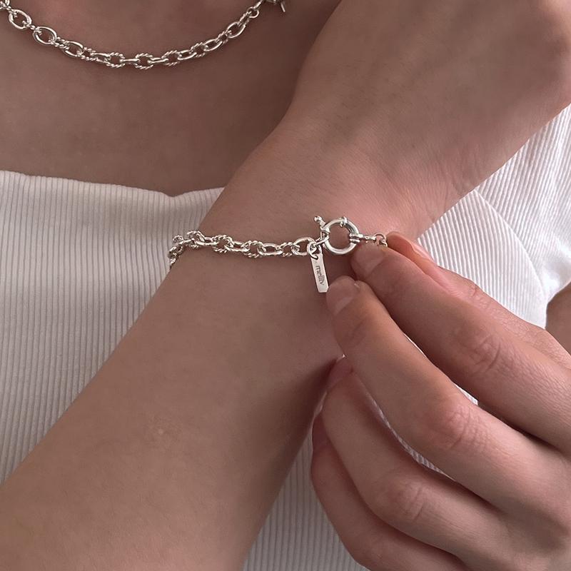 실버 SR장식 볼드 고방콤비 체인 팔찌_mvb07