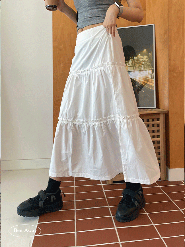 MD pick! 퓨디 A라인 코튼 셔링 롱스커트 2C