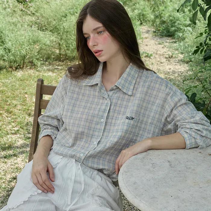 Peeky check shirt_skyblue