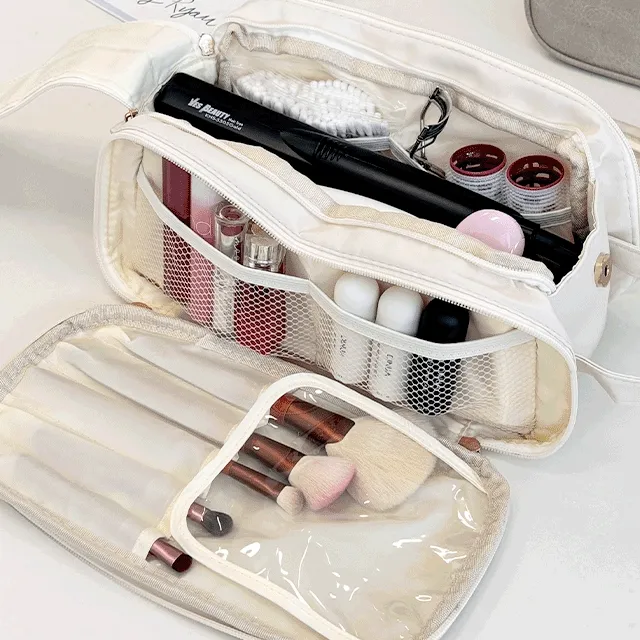 [H 묶음구매할인] 바니티 3단 점보 대용량 파우치 4colors 화장품 메이크업 브러쉬 여행용 다용도 스트랩 수납 가방