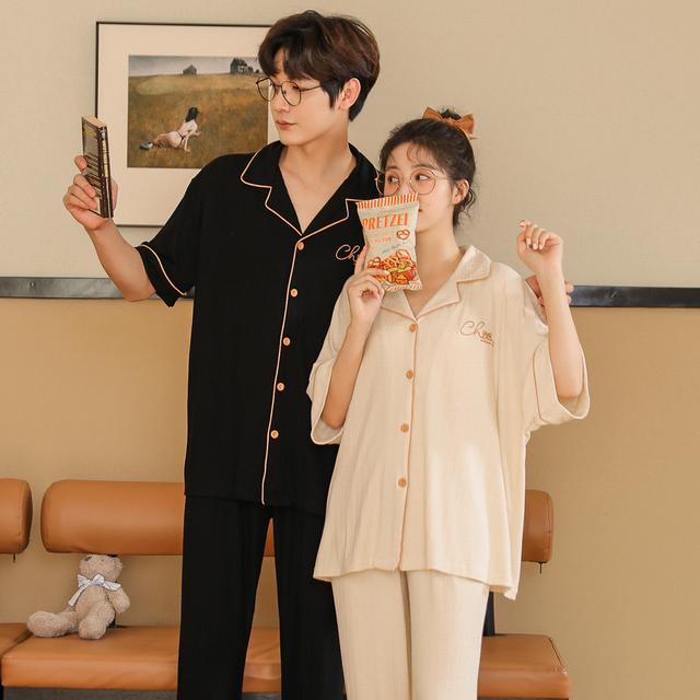 로리돌스 커플잠옷. 라쿤 레터링 여름 홈웨어 파자마세트 반팔 여성 남성 잠옷 QM1304 QM1305