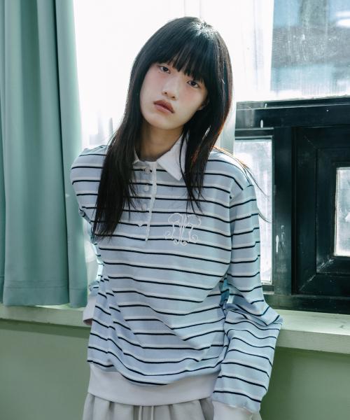 뚜오미오(TUOMIO)  STRIPE EMBLEM POLO SHIRT [BABY BLUE] - 사이즈 & 후기 | 무신사