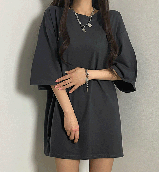 (*6col/남녀공용*) 무지 레이어드 워싱 박스 티 빅사이즈 반팔 티셔츠 트임 루즈핏 박시 오버핏 미니 원피스 코튼 라운드넥 커플티 커플룩