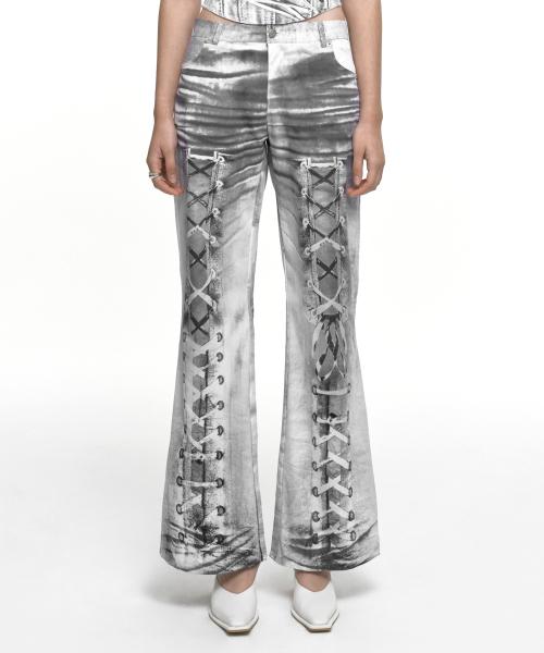 RACE UP PRINTED PANTS IVORY