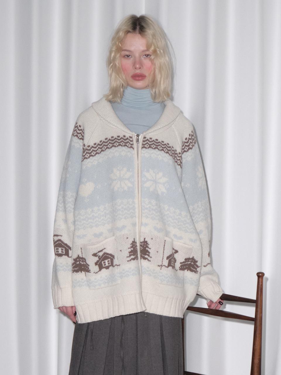 [11/12 예약 발송] LAMBSWOOL COWICHAN KNIT ZIP-UP (CREAM)