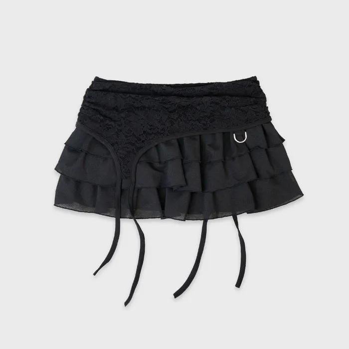 LACE GATER FRILL SKIRT [BLACK]