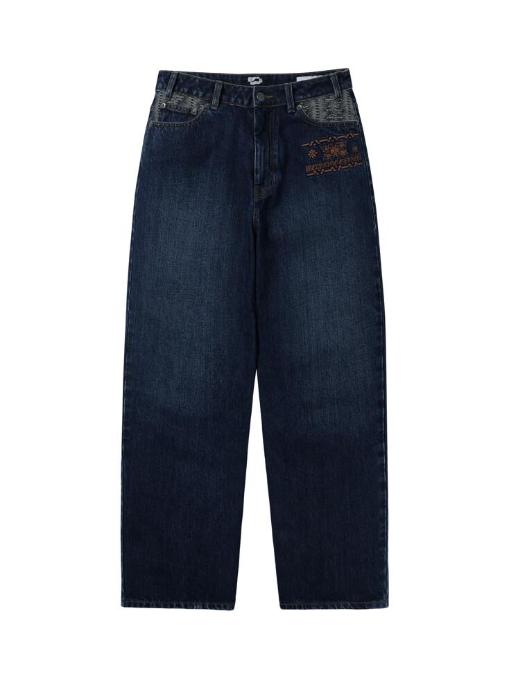 Embroidered Patch Jeans Blue