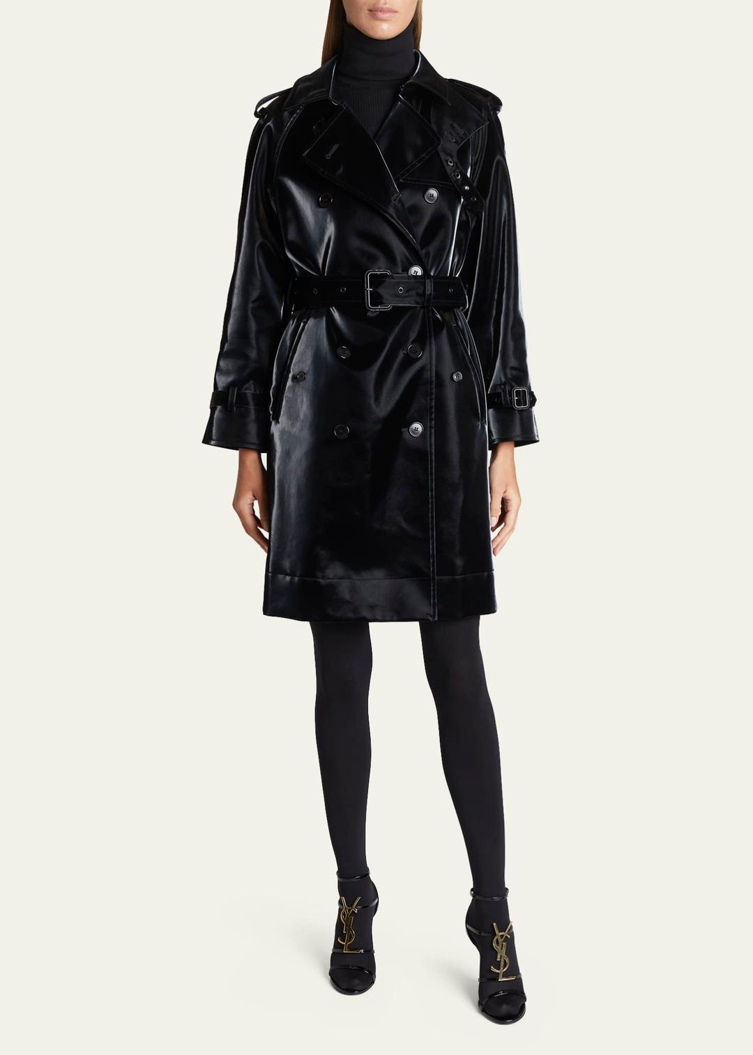 Vinyl Double-Breast Belted Trench Coat