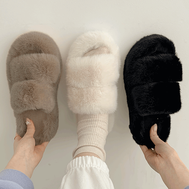 ❤오늘출발❤(2cm,4cm)❤깜짝세일❤ 더뷰 투 스트랩 통굽 털슬리퍼