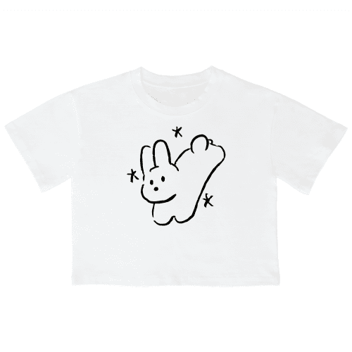 (23SS)RUNNING RABBIT 크롭 반팔 티셔츠 화이트