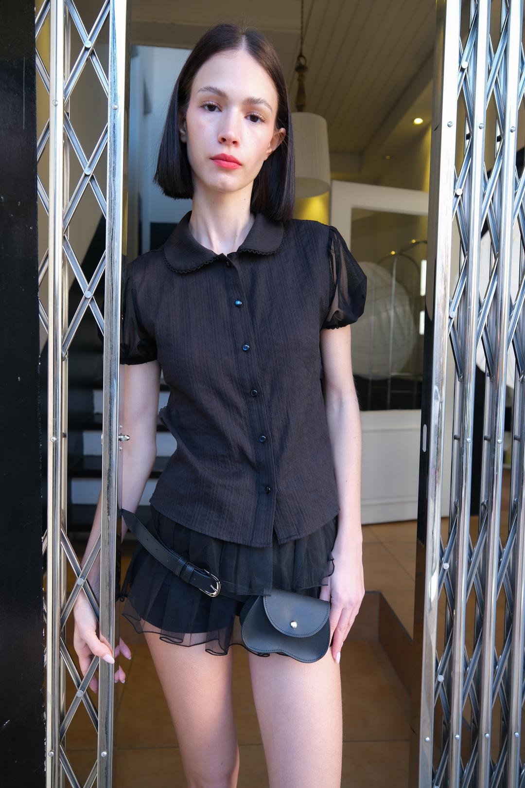 [품절임박] SHEERY MESH LACE BLOUSE *BLACK