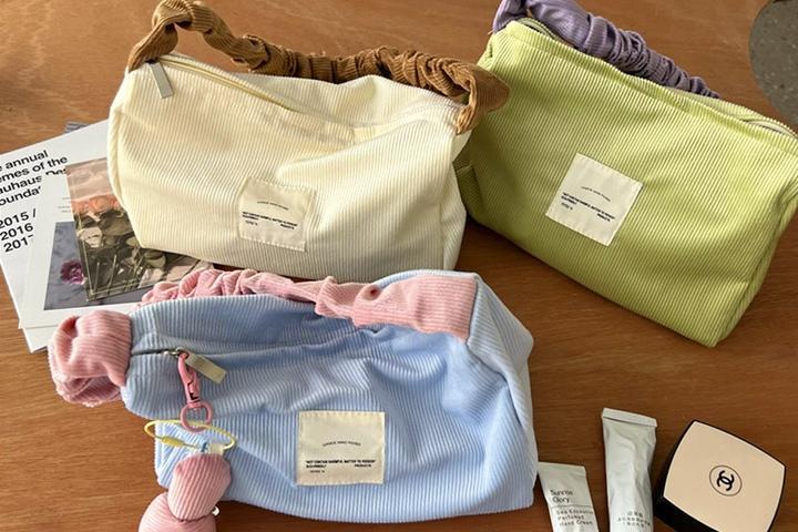 파스텔 코듀로이 미니 토드 백 가방 화장품 파우치