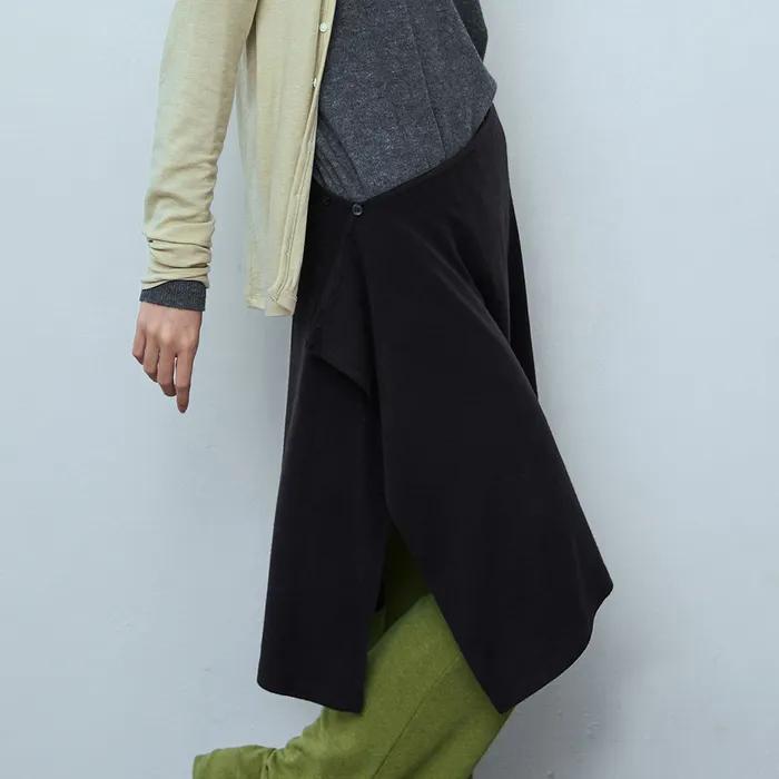[4차] 버튼 레이어드 미디 스커트_블랙