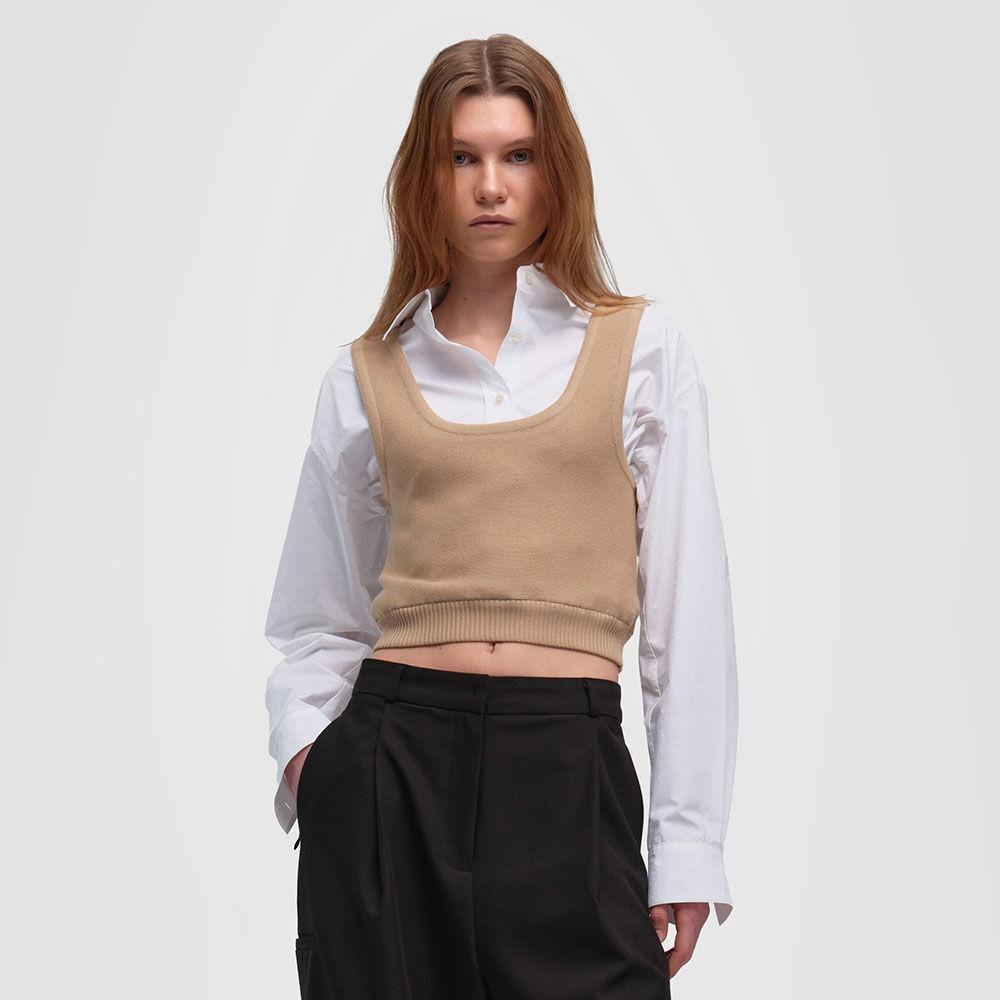 KNIT MIX CROPPED SHIRTS_2colors