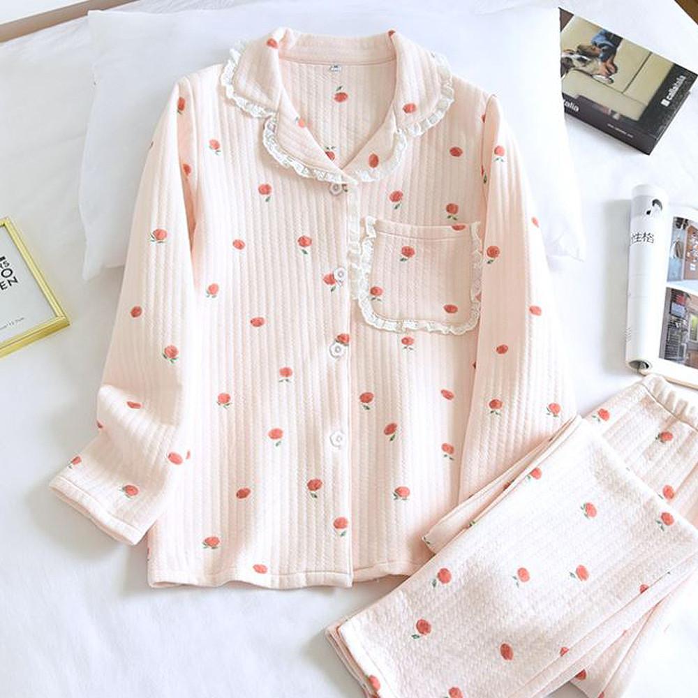 누빔 복숭아 겨울 잠옷 순면 파자마