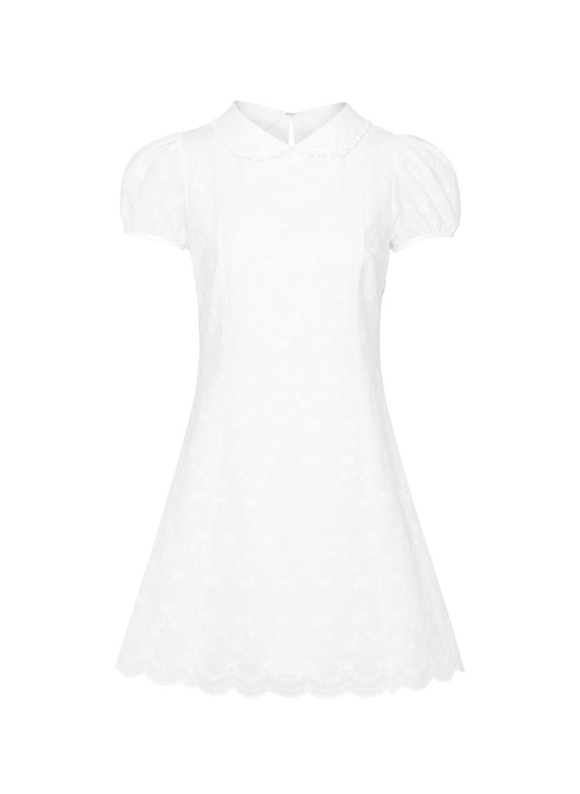 Ribbon Collar Mini Dress (White)